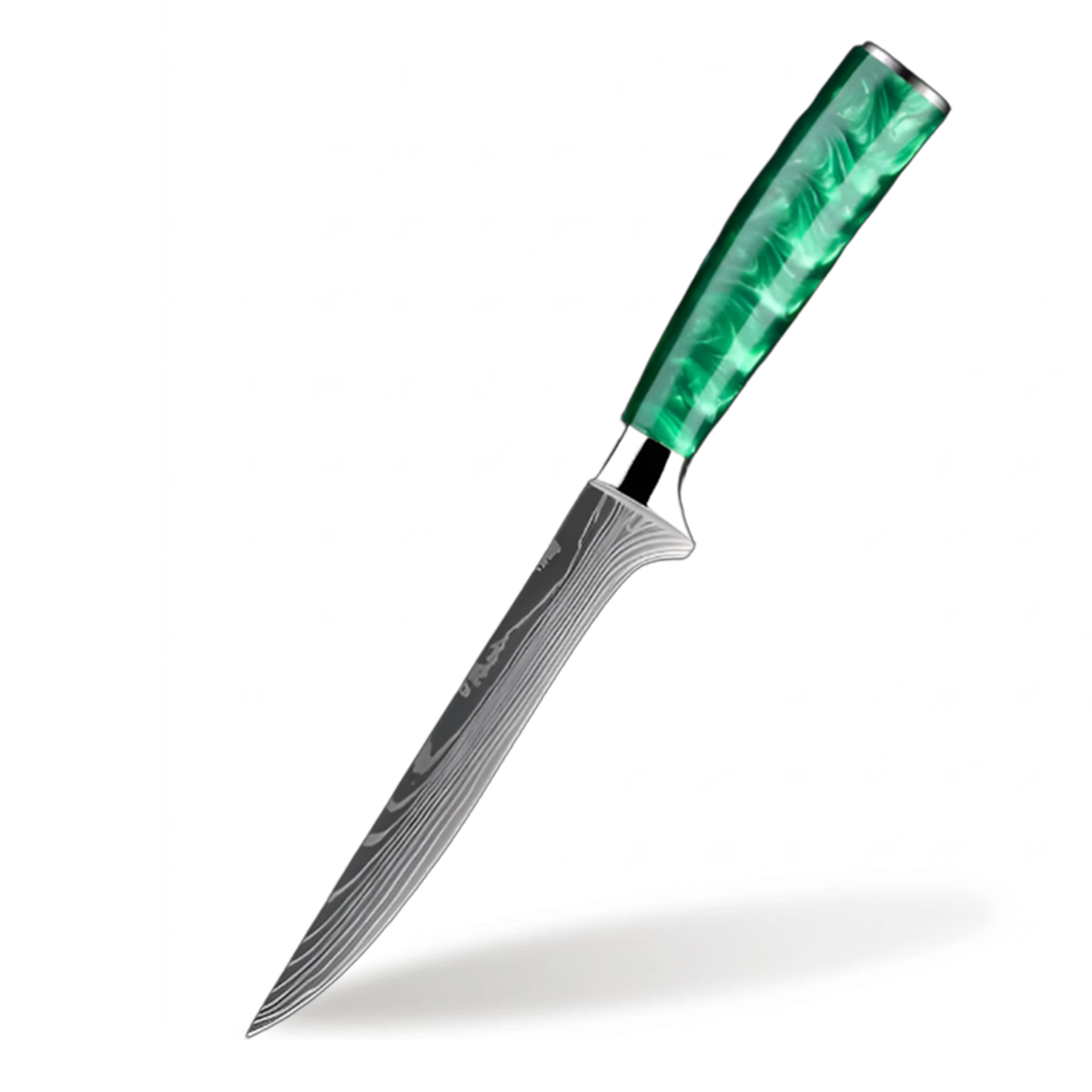Stainless Steel Laser Damascus Pattern 6 Inch Boning knife With Green Resin Handle