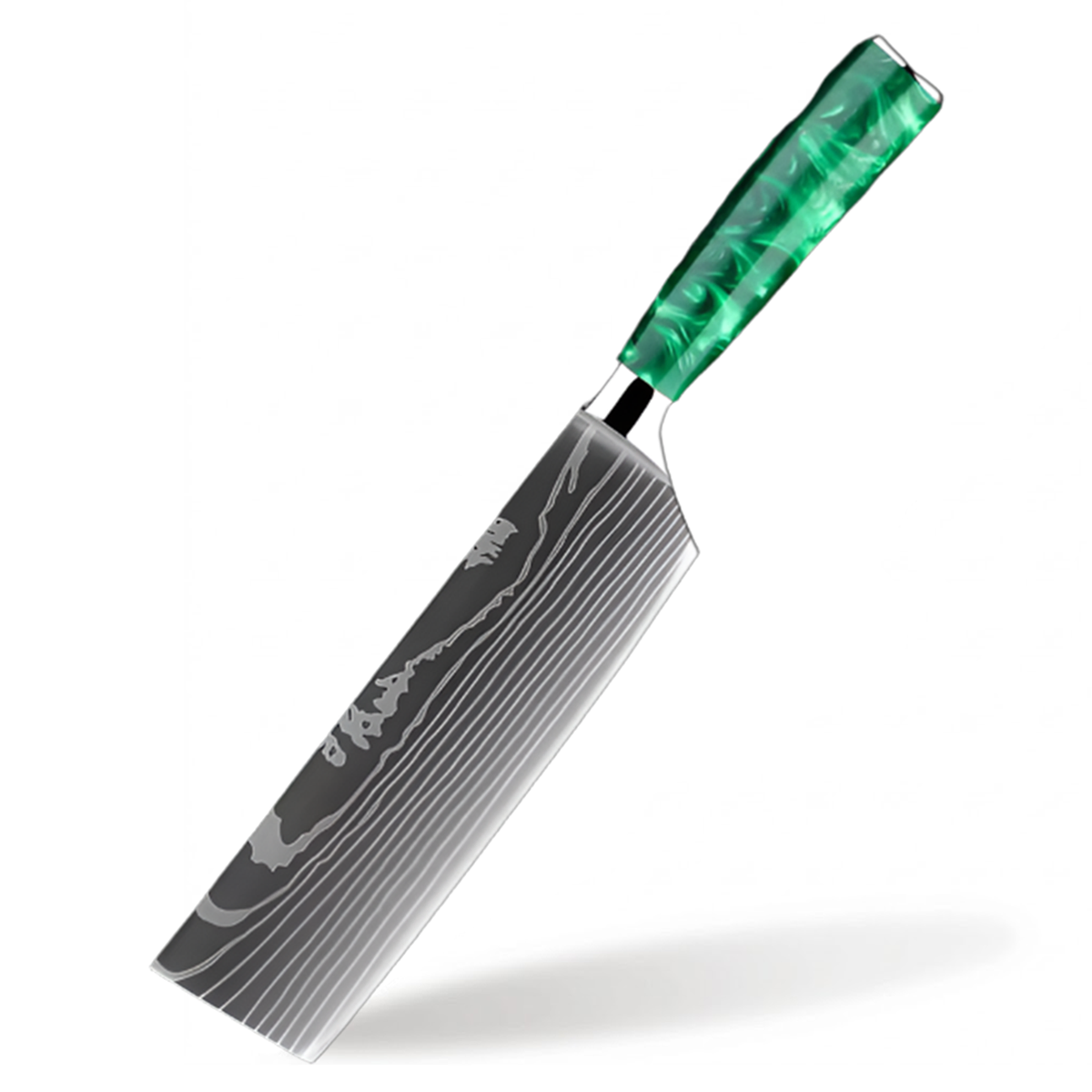 Stainless Steel Laser Damascus Pattern 7 Inch Nakiri Knife With Green Resin Handle