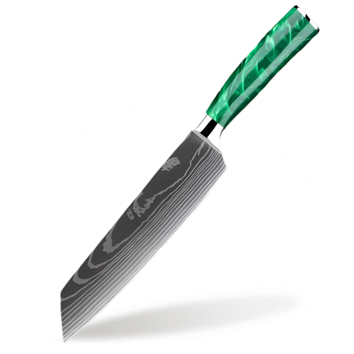 Stainless Steel Laser Damascus Pattern 8 Inch Kiritsuke Knife With Green Resin Handle