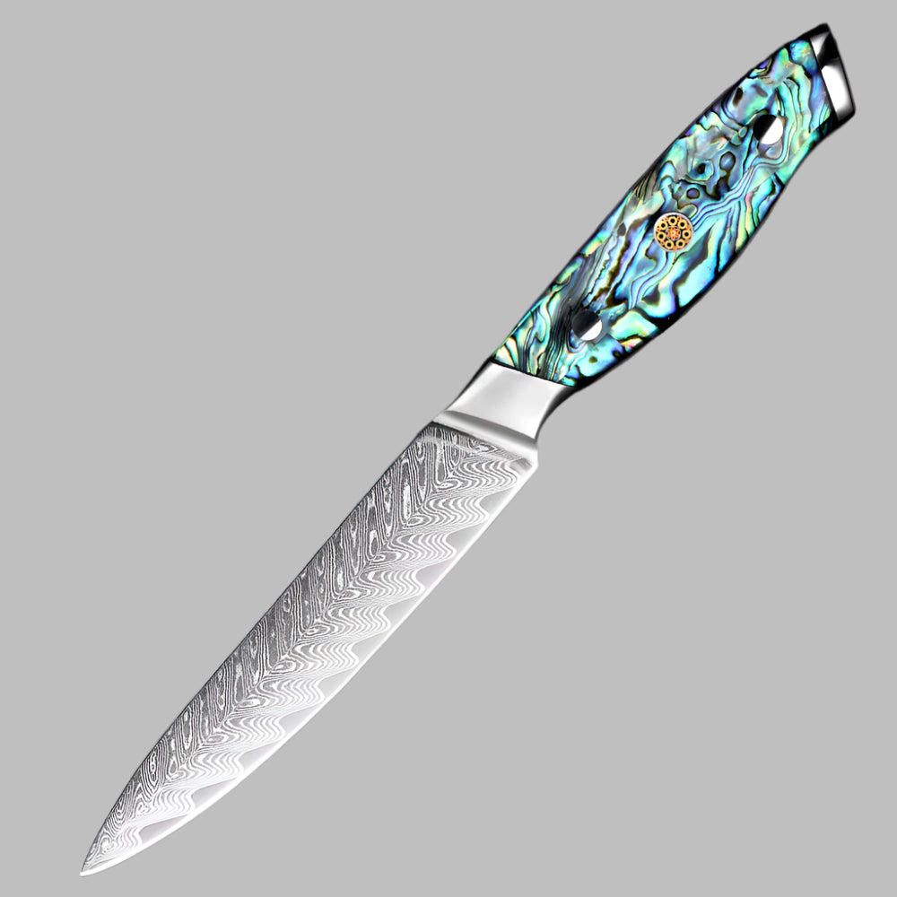 Damascus Steel 5 Inch utility knife with Shell Acrylic Resin Handle