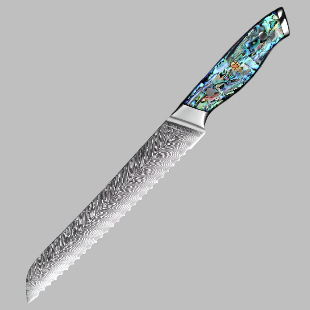 Damascus Steel 8 Inch bread knife with Shell Acrylic Resin Handle