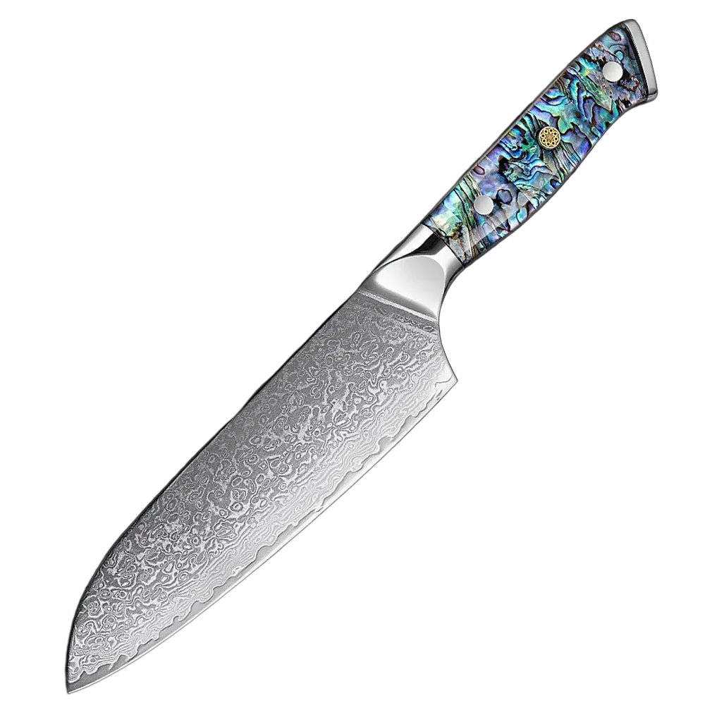 Damascus Steel 7 Inch Santoku knife with with Abalone Handle