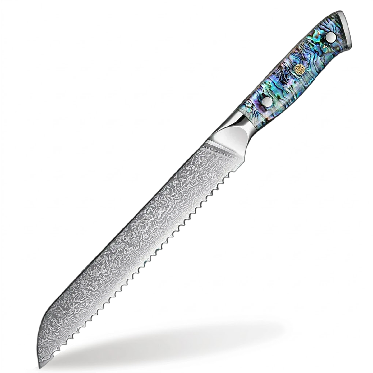Damascus Steel 8 Inch bread knife with with Abalone Handle