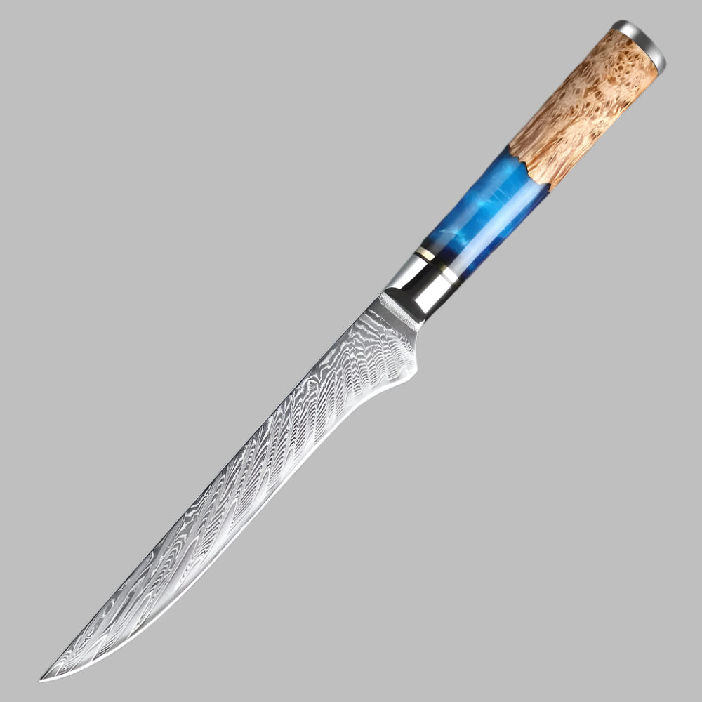 6 Inch Boning knife Damascus Steel Knife with Coloured Blue Resin Handle