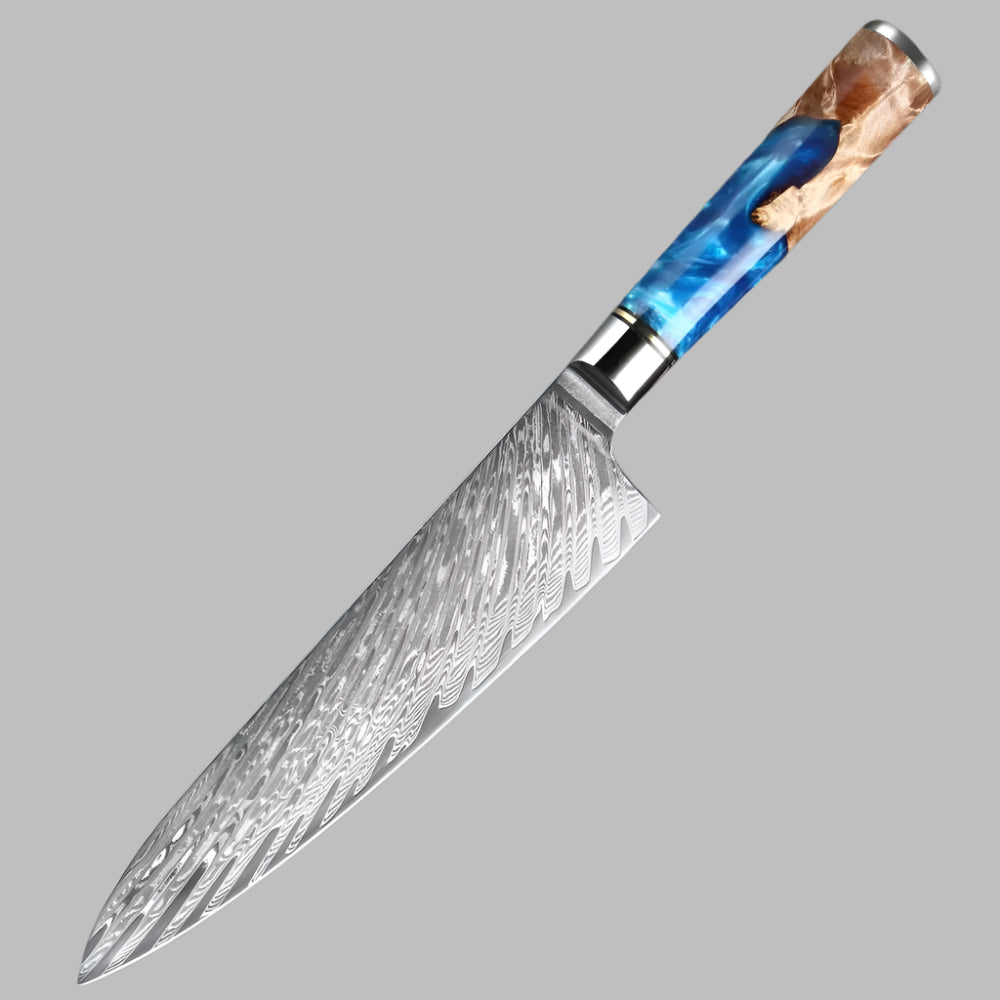 8 Inch chef knife Damascus Steel Knife with Coloured Blue Resin Handle