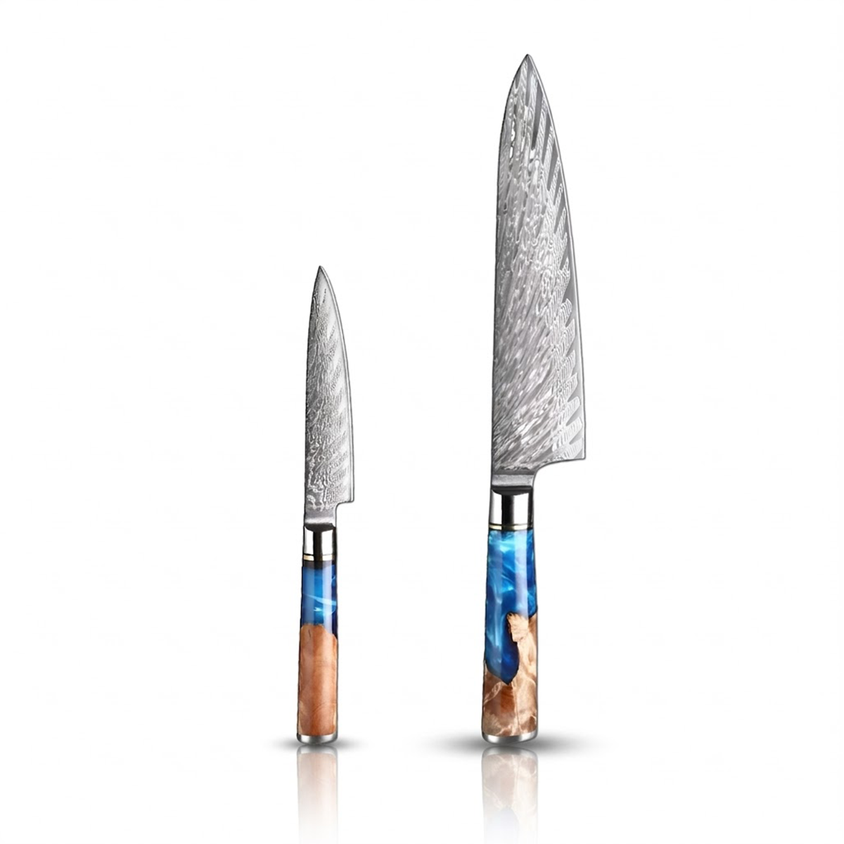 2-Piece Japanese VG10 Damascus Kitchen Knife Set – Blue Resin Wood Handle
