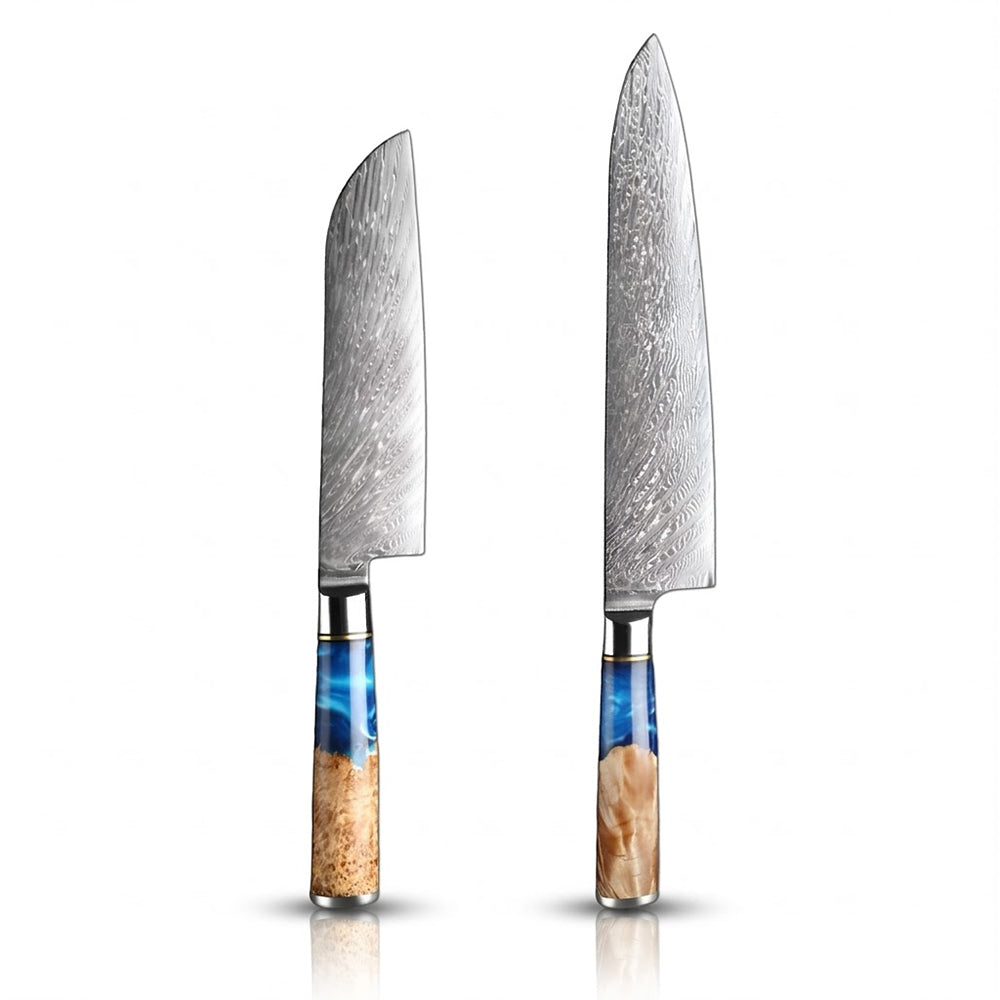 Two knives with decorative handles on a white background