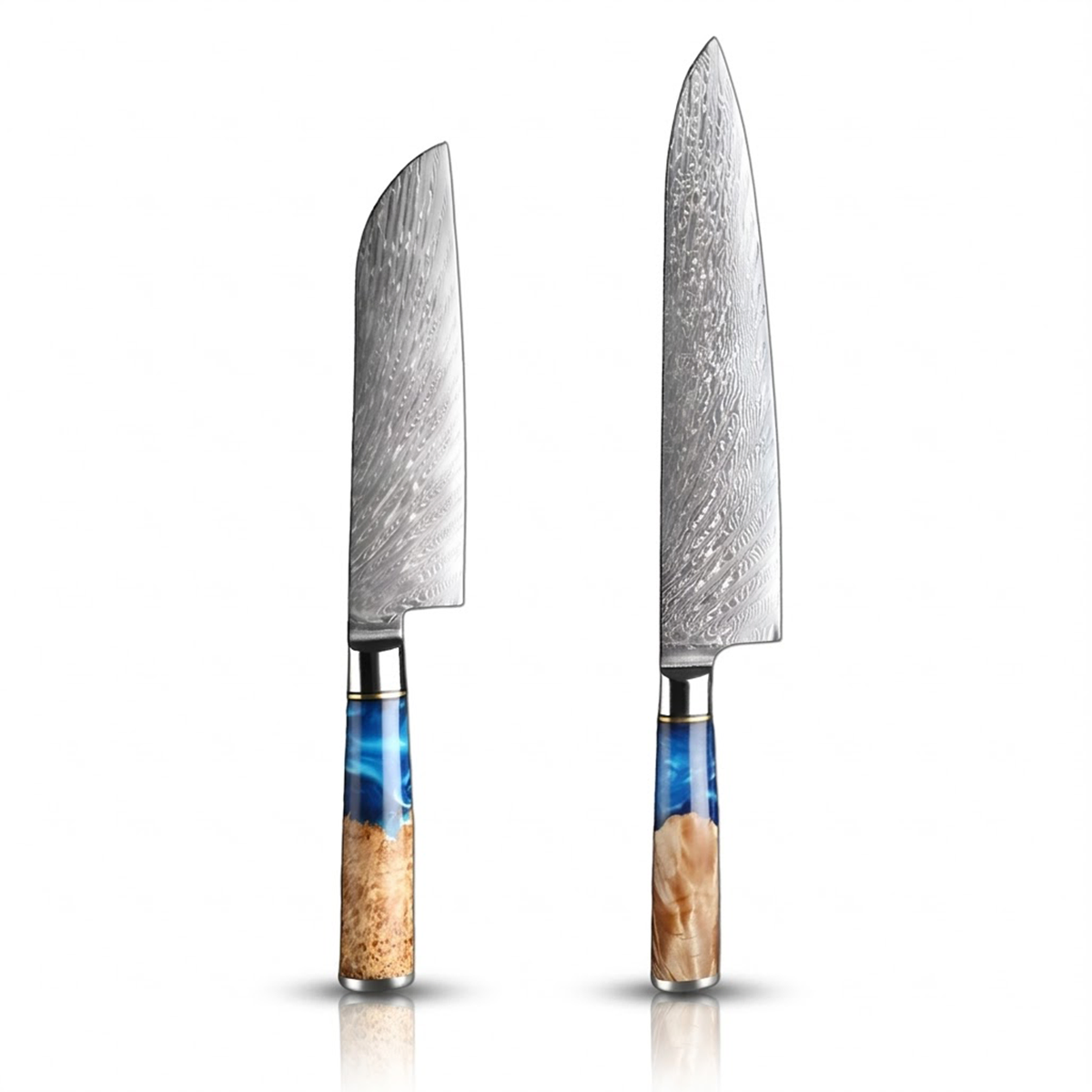 2-Piece Japanese VG10 Damascus Kitchen Knife Set chef knife and santoku  with Blue Resin Wood Handle