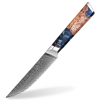 Makito Damascus Steel 5 inch Utility knife With Coloured Blue Resin Handle