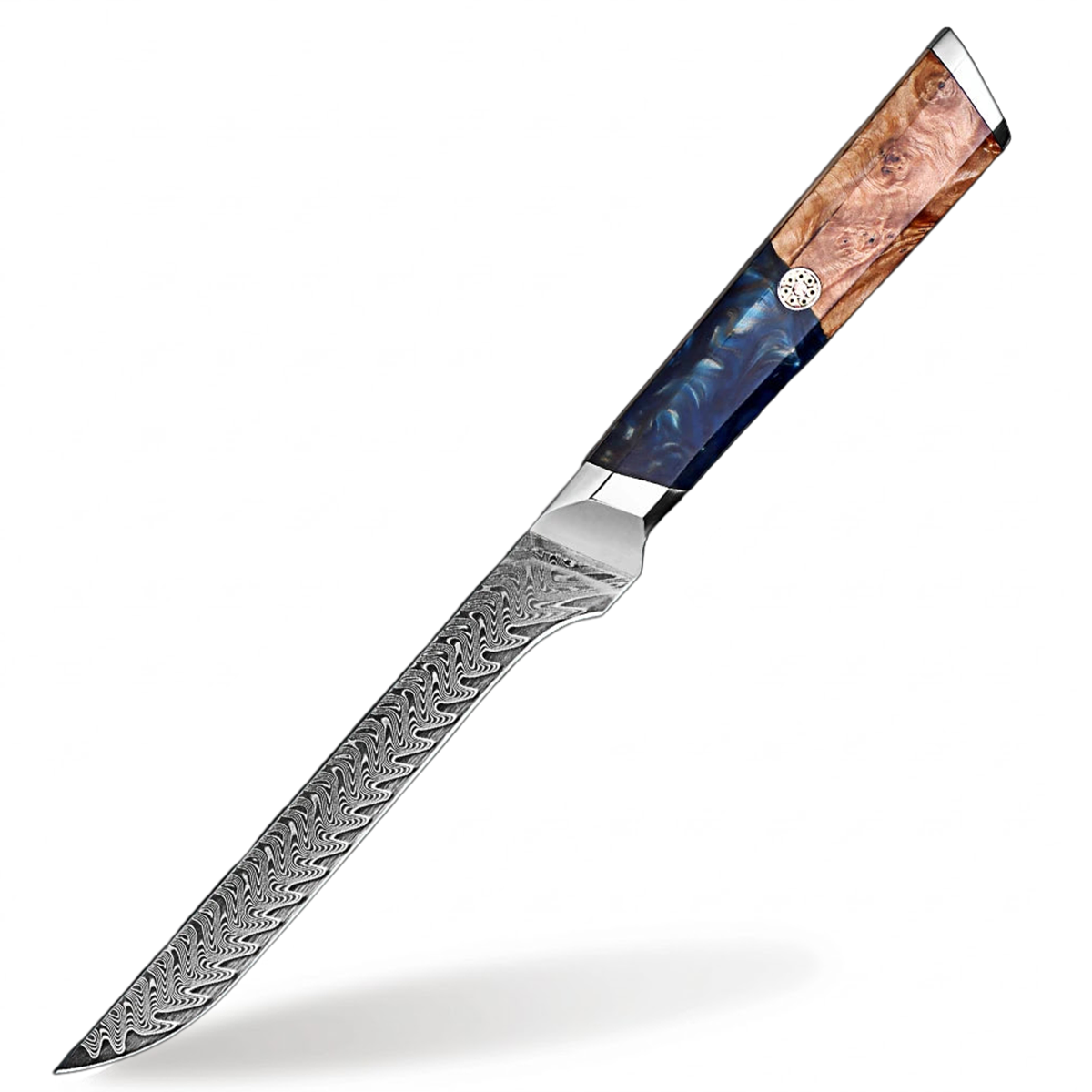 Makito Damascus Steel 6 inch Boning Knife With Coloured Blue Resin Handle