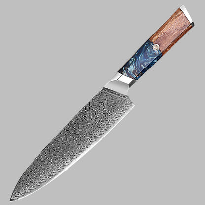 Makito Damascus Steel 8 inch Chef knife With Coloured Blue Resin Handle