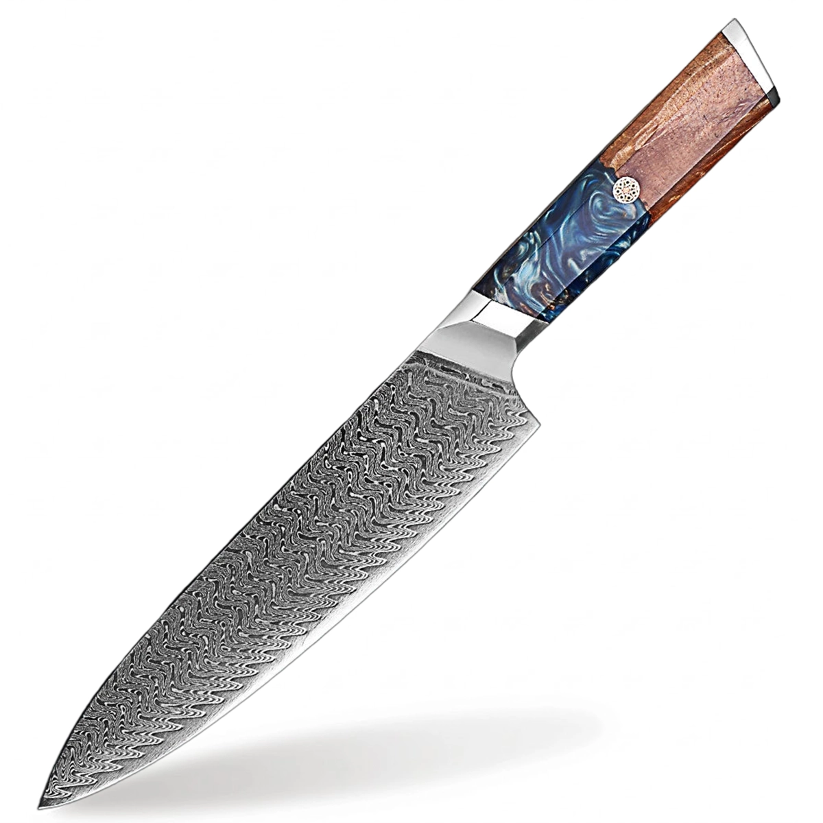 Makito Damascus Steel 8 inch Chef knife With Coloured Blue Resin Handle