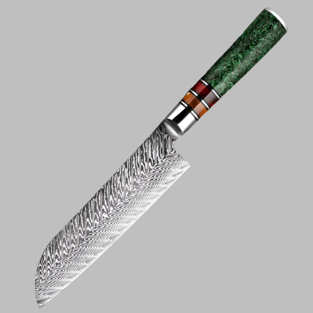 Damascus Steel 7 Inch Santoku knife with Green Resin Handle
