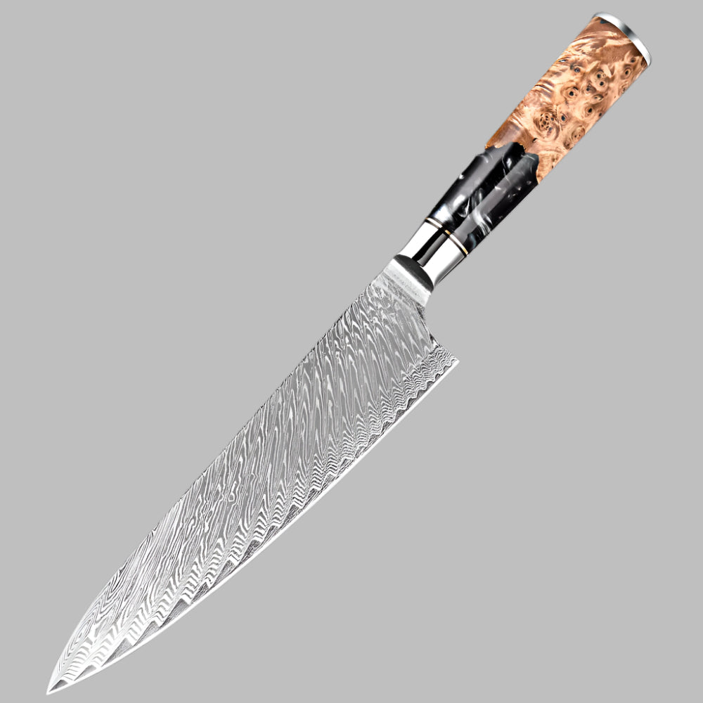 Damascus Steel 8 Inch Chef Knife with Black Resin Handle
