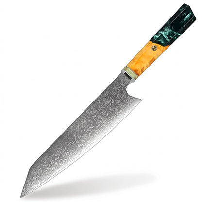 8 Inch Damascus Kiritsuke High Carbon Steel Knife Professional Kitchen Tool With green handle