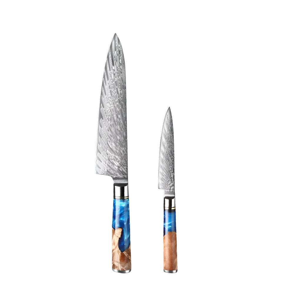 Two knives with decorative handles on a white background