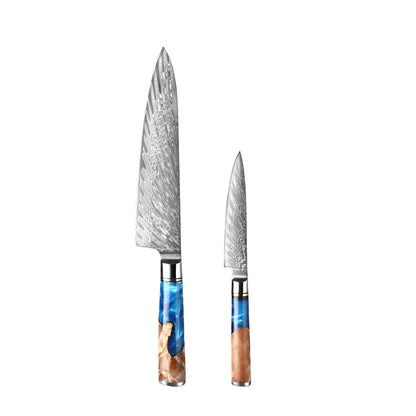 Two knives with decorative handles on a white background