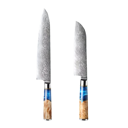 Two knives with decorative handles on a white background
