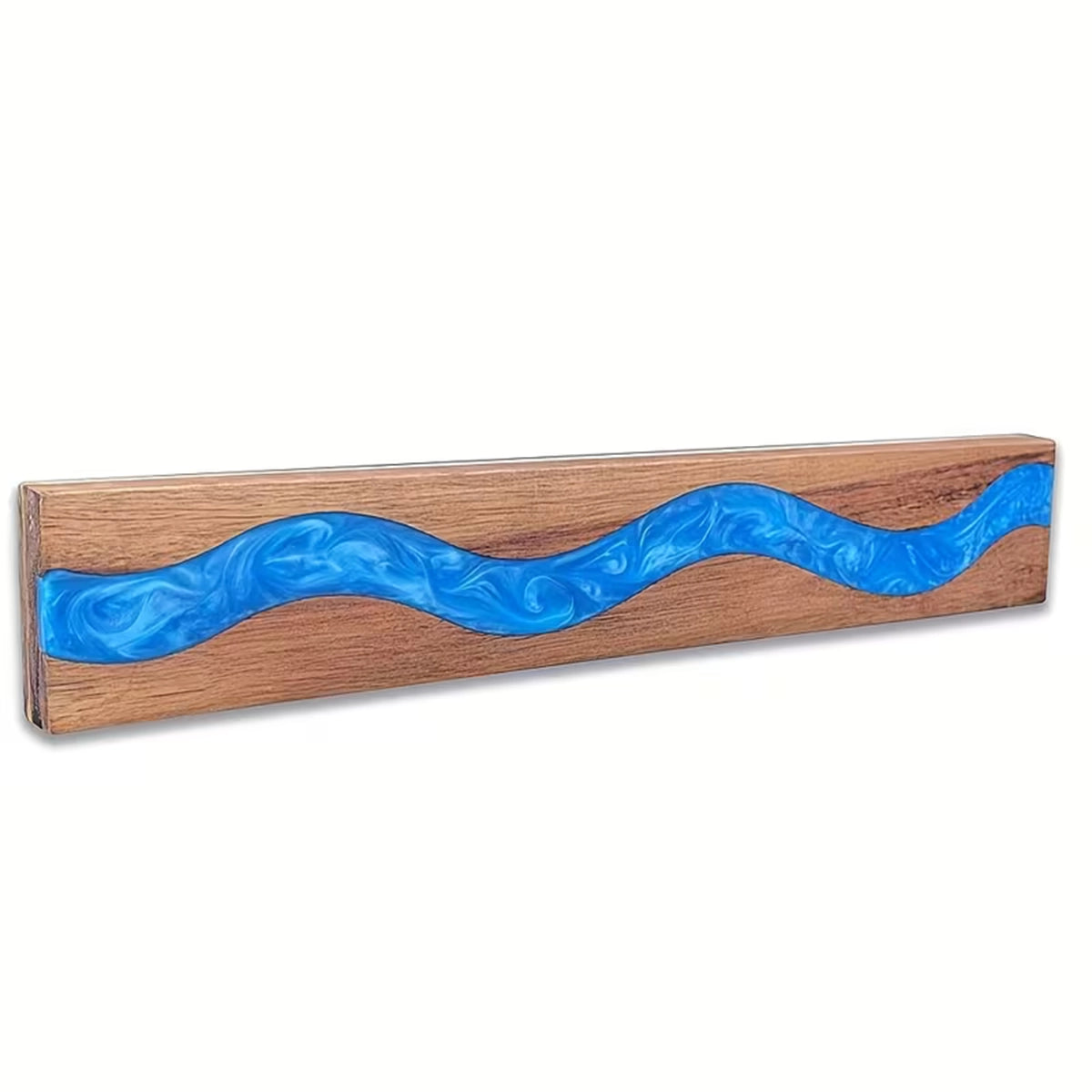 Acacia wood magnetic knife holder with blue resin river wall mounted kitchen knife storage rack