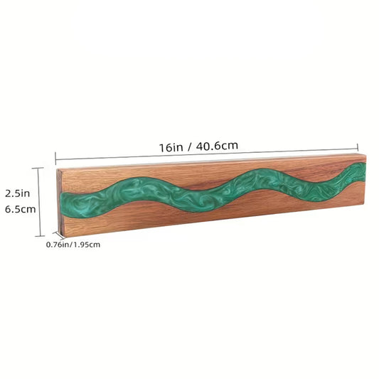 Acacia wood magnetic knife holder dimensions 40 6 cm length 6 5 cm height 1 95 cm thickness green resin river design