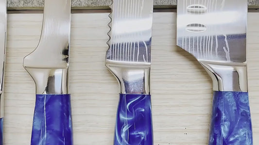 5-Piece VG10 Damascus Kitchen Knife Set – Blue Resin Grip