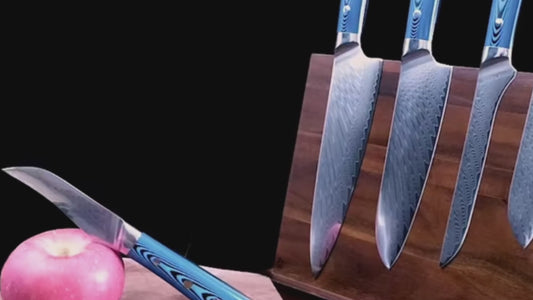5-Piece VG10 Damascus Kitchen Knife Set – Blue Layered Handle
