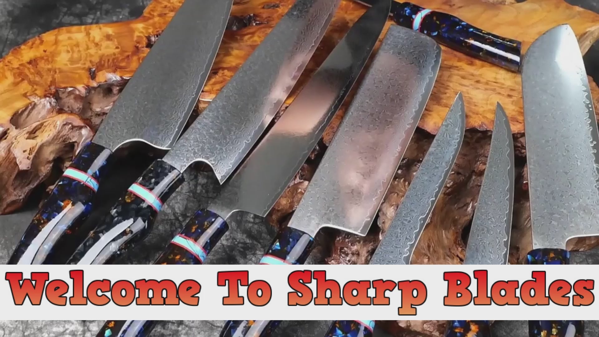 Load video: Damascus Steel Kitchen Knives Set With Turquoise handle