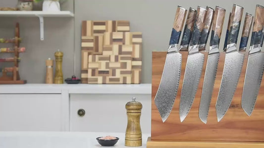 9-Piece VG10 Damascus Kitchen Knife Set – Blue Resin Handle