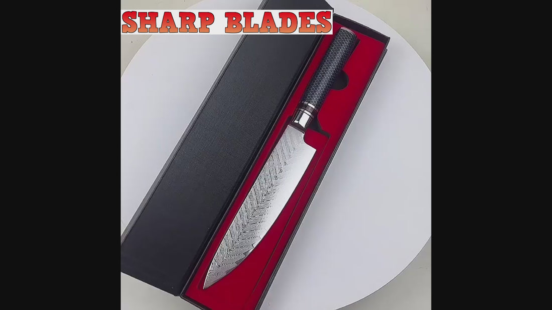Sharp Blades Elegant Damascus Steel 8 Inch Chef's Knife with Textured Blue Handle
