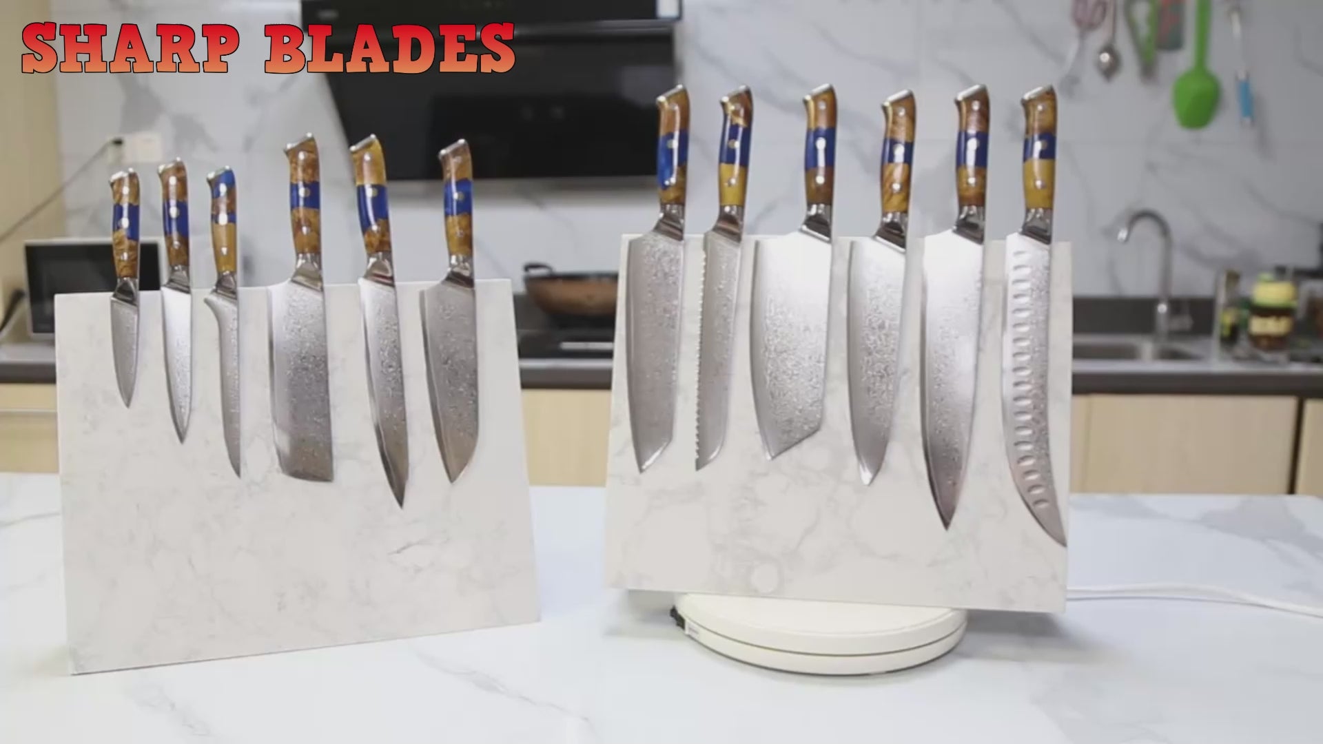 Video laden: 8 Inch Professional Slicing Chef Knife Damascus With Blue Resin Handle