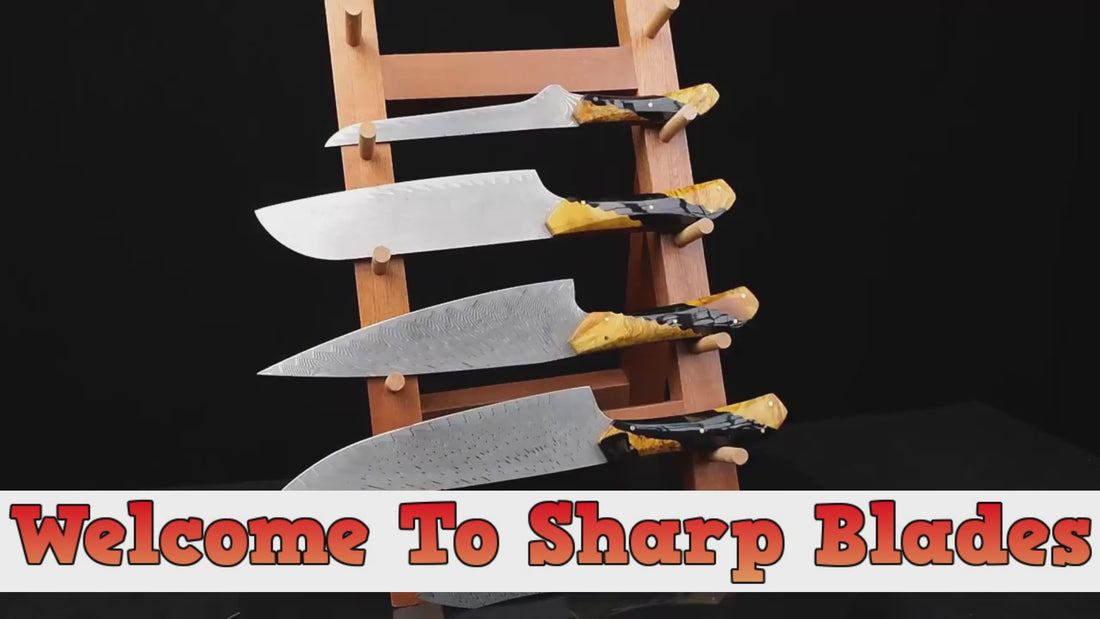 Damascus Steel Knife Set With Full Tang Ergonomic Handle black and yellow