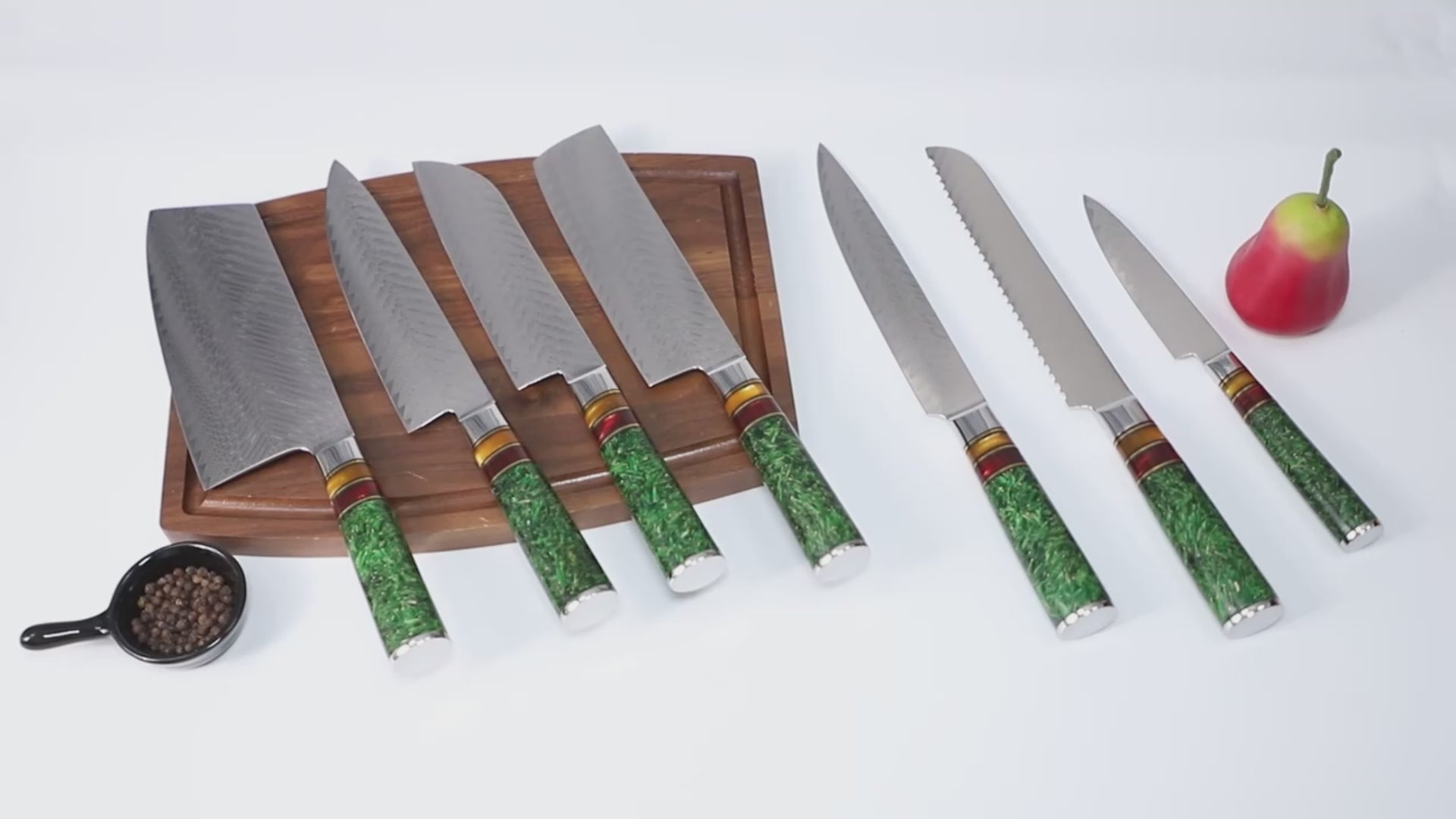8-Piece VG10 Damascus Kitchen Knife Set – Green Grain Resin Handle