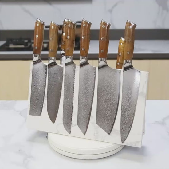 8-Piece VG10 Damascus Kitchen Knife Set – Classic Riveted Wood Handle