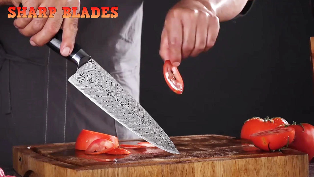  Sharp Blades Professional Damascus Steel Chef's Knife Set with Black Handle