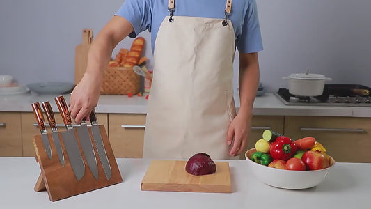 7-Piece VG10 Damascus Kitchen Knife Set – Wood Grain Handle