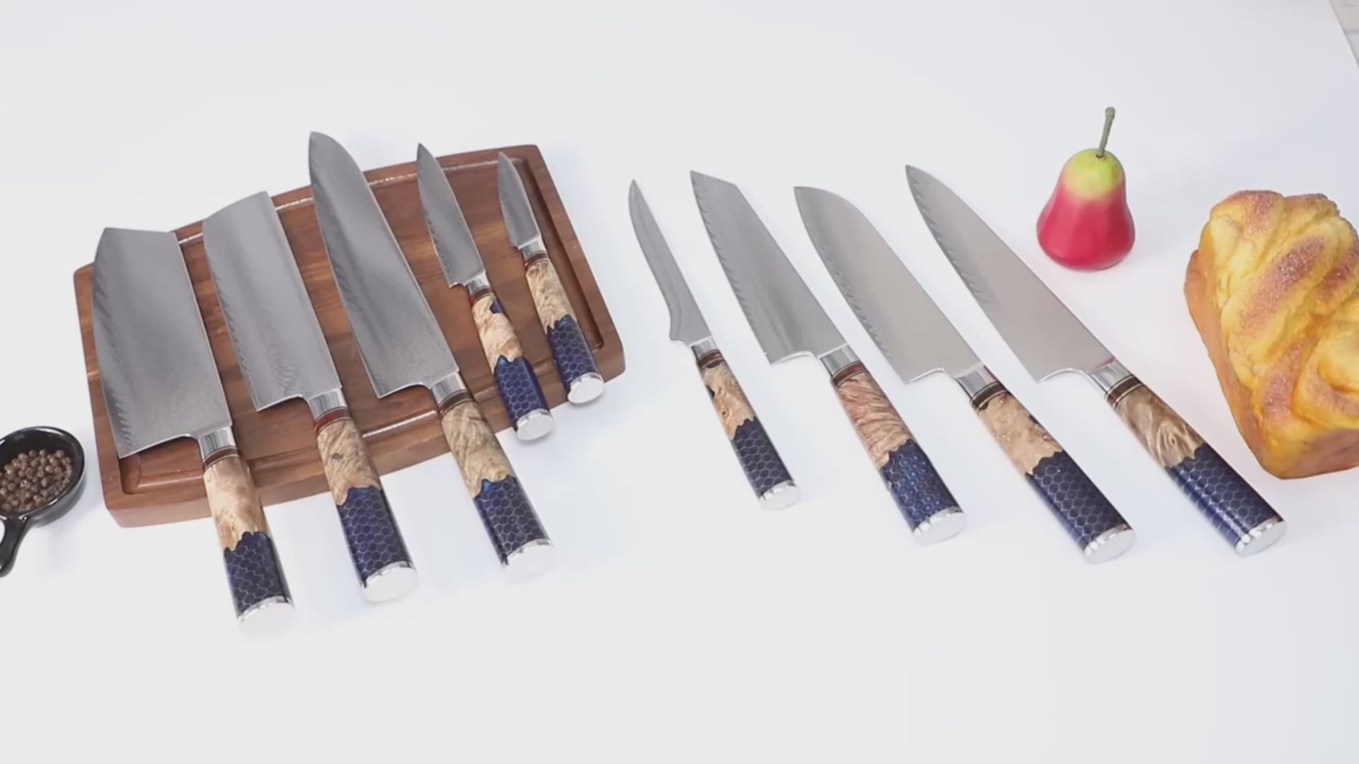 9-Piece VG10 Damascus Kitchen Knife Set – Blue Honeycomb Resin Handle
