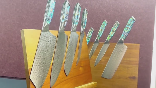 9-Piece VG10 Damascus Kitchen Knife Set – Fishbone Blade Abalone Handle