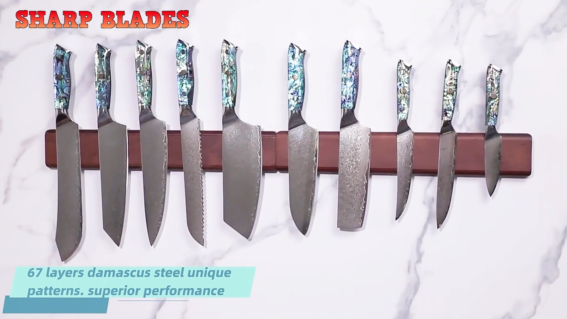 Carica il video: Damascus Steel Knife Set with Abalone Handle 